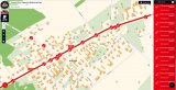 Grafika kolorowa, przedstawiająca czerwone punkty naniesione na Mapę Zagrożeń w miejscowości Rydzewo, znajdującej się w ciągu drogi krajowej nr 61. Czerwone punkty oznaczają miejsca zgłoszenia mieszkańców zagrożeń związanych z przekraczaniem dozwolonej prędkości.