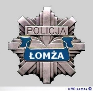 gwiazda policyjna z napisem POLICJA ŁOMŻA