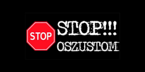 Napis Stop oszustom i znak drogowy Stop.