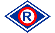Znak ruchu drogowego czerwone R w biało niebieskim rombie
